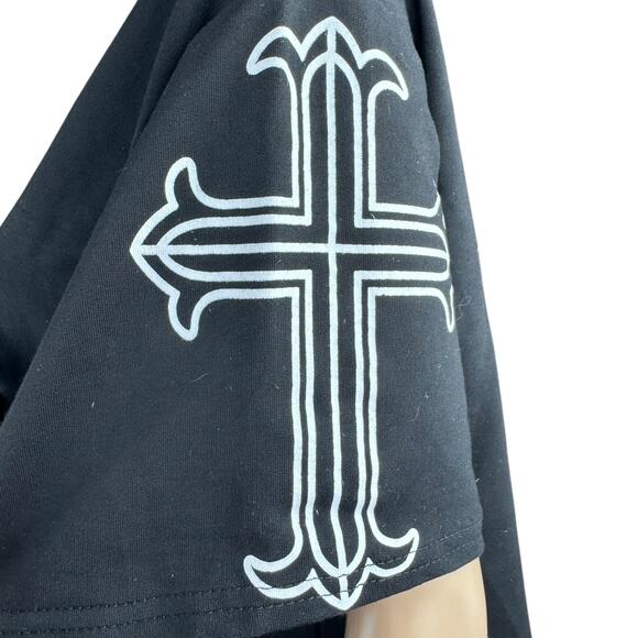 Black Short Sleeve Women Cross Studded Rhinestones Crew Neck Tee Dress OS - Picture 6 of 9